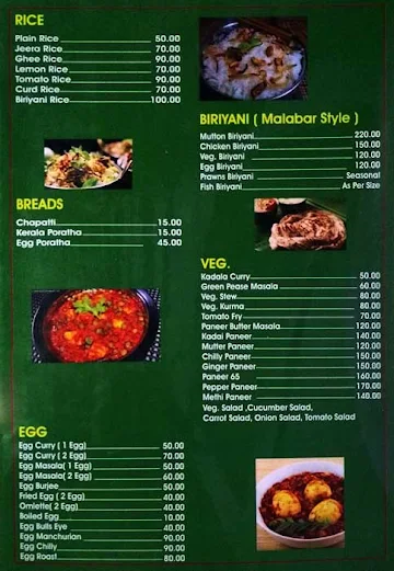 New Kairali Restaurant menu 