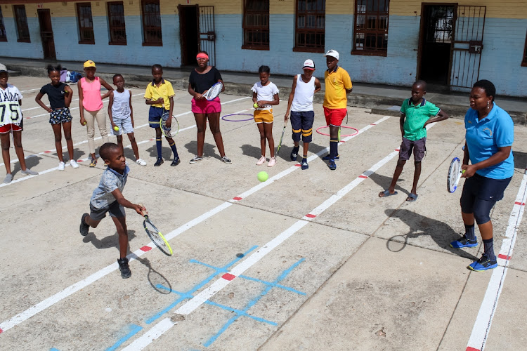 Tennis players at Letlotlo Primary School in Seshego.