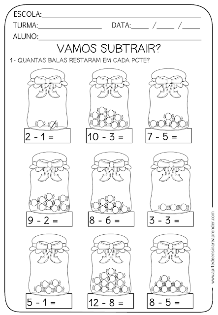 Atividade pronta - Subtração | Atividades de subtração, Atividades ...