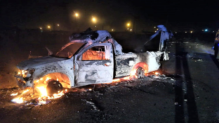 A bakkie burnt out on Tuesday night