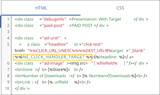 Exemple de code de lien universel auto dans Ad Manager.