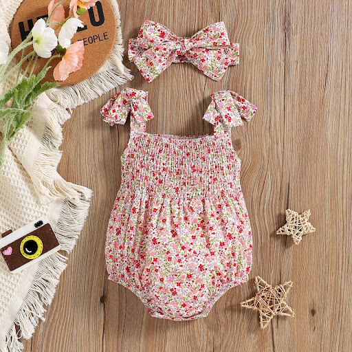 Title 5, Floral Strap Smocking One-piece Romper for Baby...