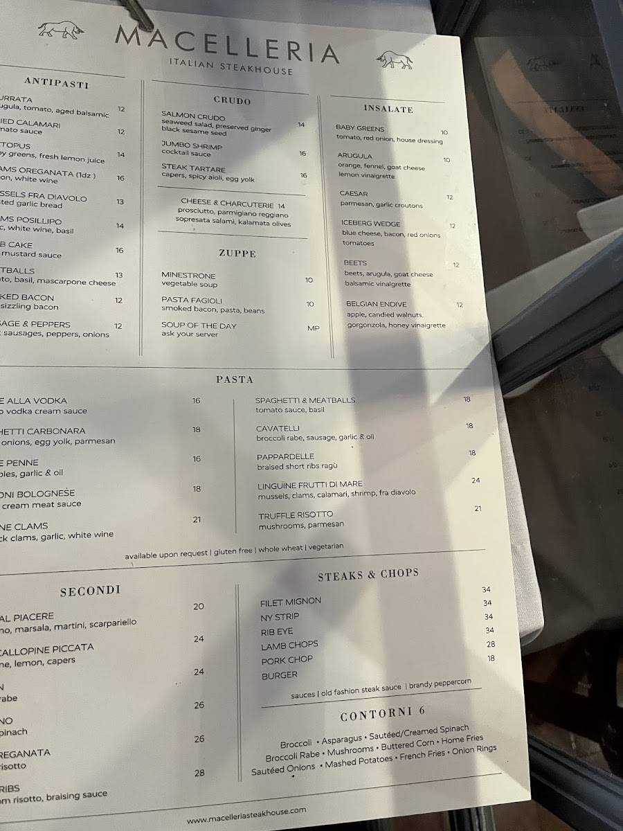 Macelleria Italian Steakhouse gluten-free menu