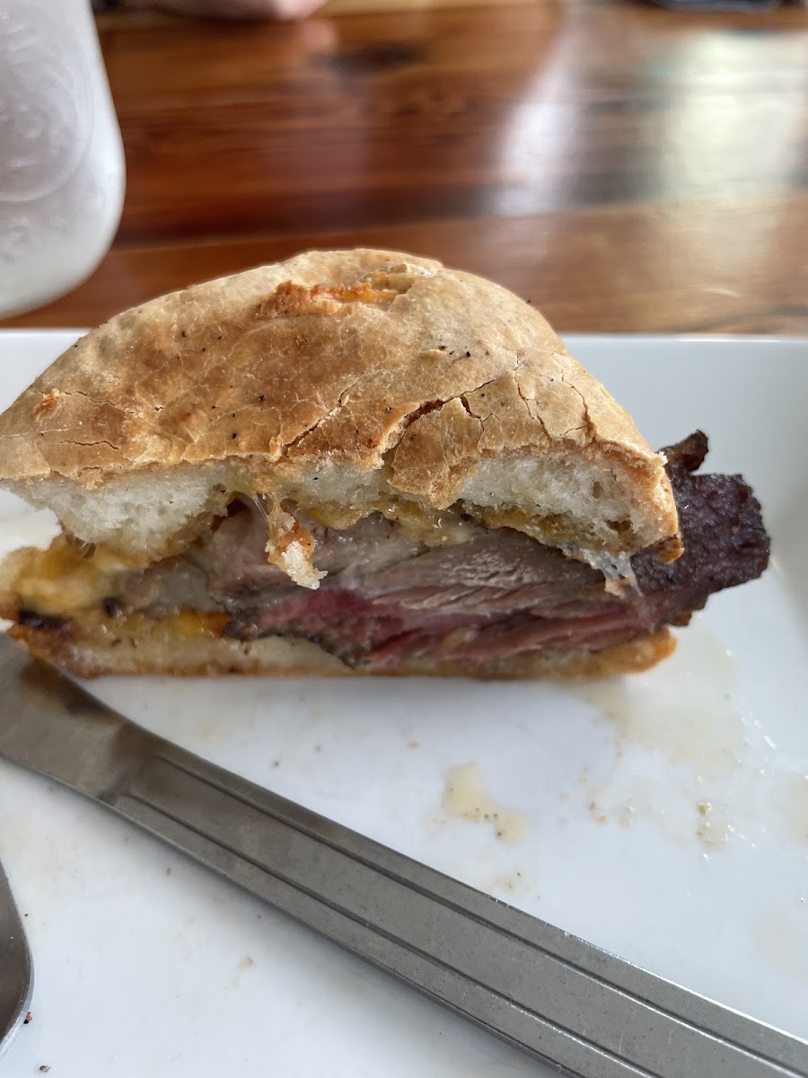 gluten free brisket sandwich - tasted strange, was dry and a terrible bun