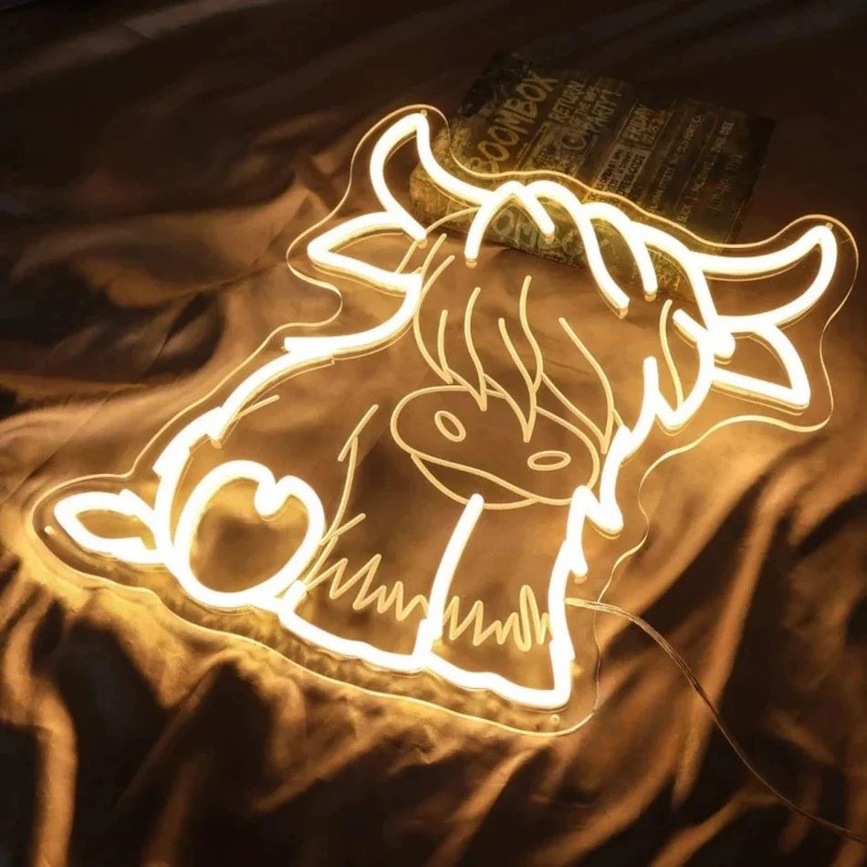 LED Highland Cow Luminous Acrylic Ambience Light Creates Warm Glow & Relaxing Atmosphere Unique Home Decoration