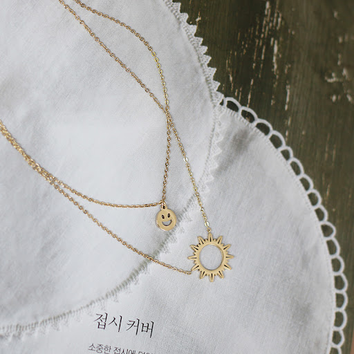 Title 7, Sunflower smiley face pack double stack necklace