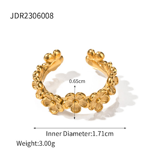 Title 1, 18K Gold Stainless Steel Flower C Shape Ring, n...