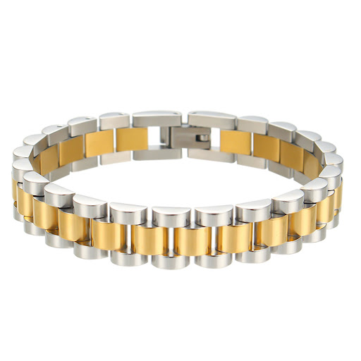 Title 2, Fashionable Stainless Steel Two-tone Strap Brac...