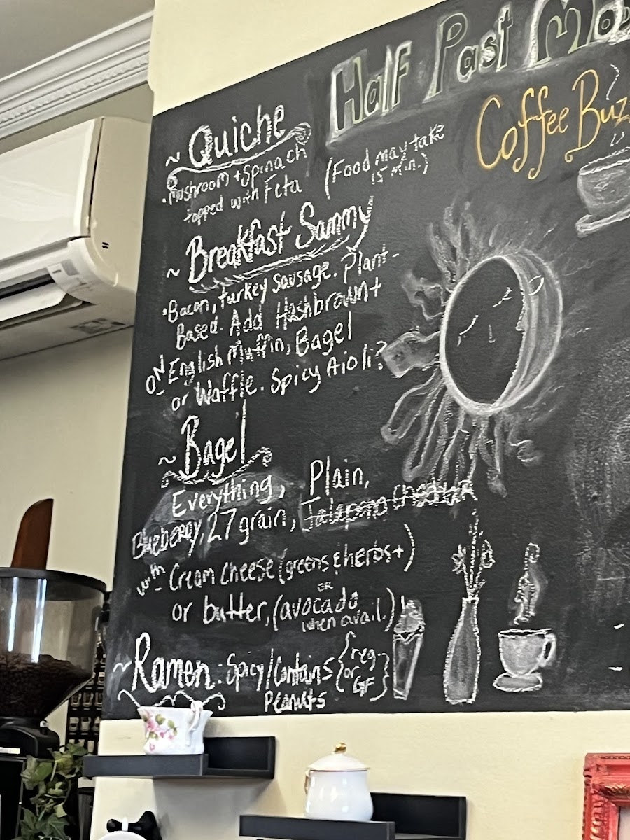 Half Past Moon Coffee Buzz gluten-free menu