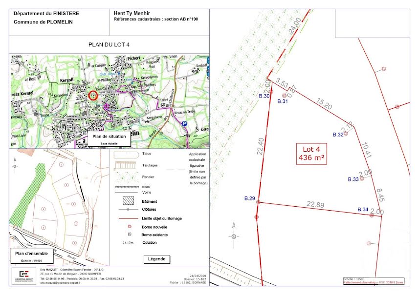 Vente terrain à batir  610 m² à Plomelin (29700), 72 000 €