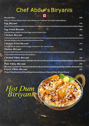 Chef Abdul's Tandooriwala menu 