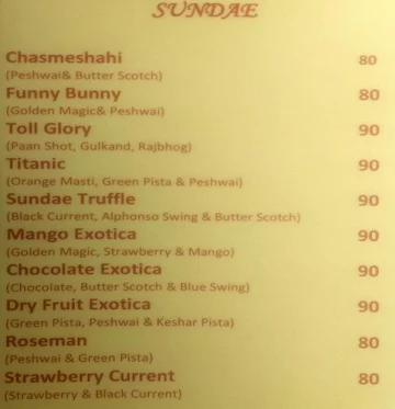 Kawre Ice Cream menu 