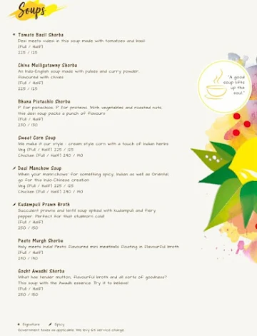 The Yellow Chilli menu 