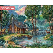 Tranh Đính Đá Tự Làm, Tranh Gắn Đá 5D Tự Hoàn Thành Thủ Công Diy 30*40Cm (Chốn Bình Yên)