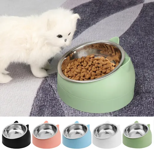Cute Cat Dog Bowl Protect The Cervical Spine 15 Degree Tilted Pet Stainless Steel Fall-resistant Durable Food Bowl Pet S