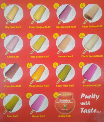 Bowring Kulfi menu 