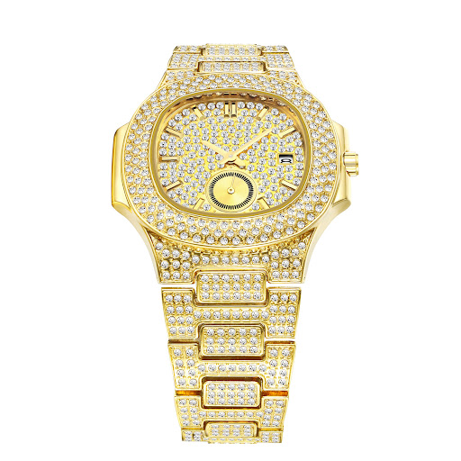Title 5, Hip Hop Full Diamond Dial High-end Gold Full Di...