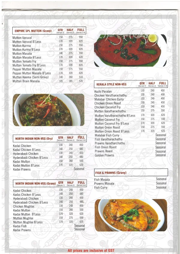 Empire Restaurant menu 