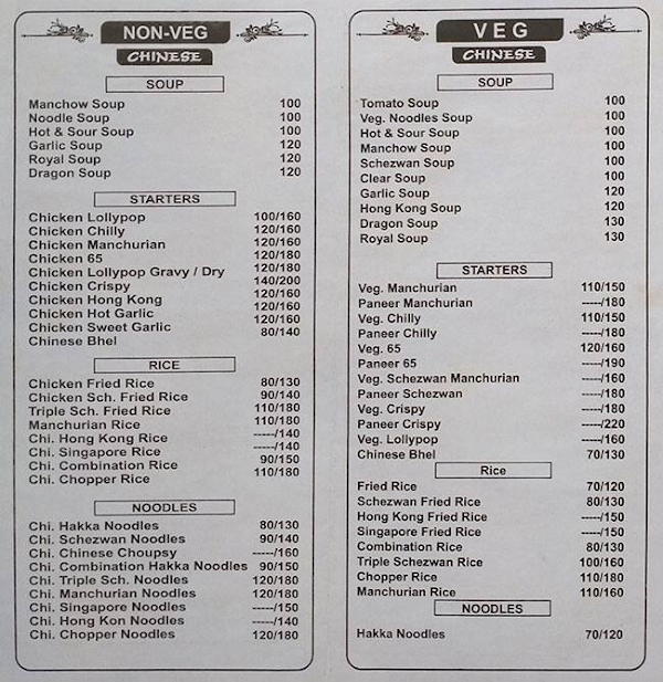 Hotel Mahinoor menu 