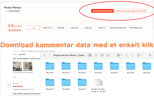 Shopee Anmeldelseseksportør - Saml og download anmeldelser i Excel