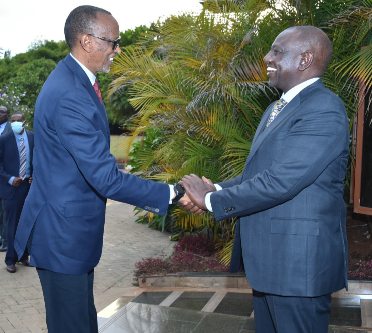 President-elect Willaim Ruto and Rwanda President Paul Kagame during their meeting at the Karen Office on September 12,2022.