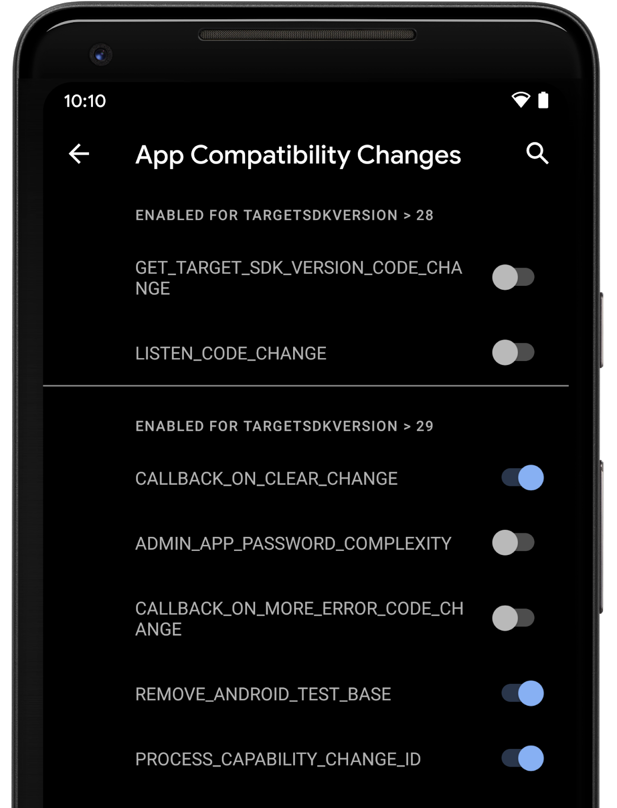 App compatibility toggles in Developer Options