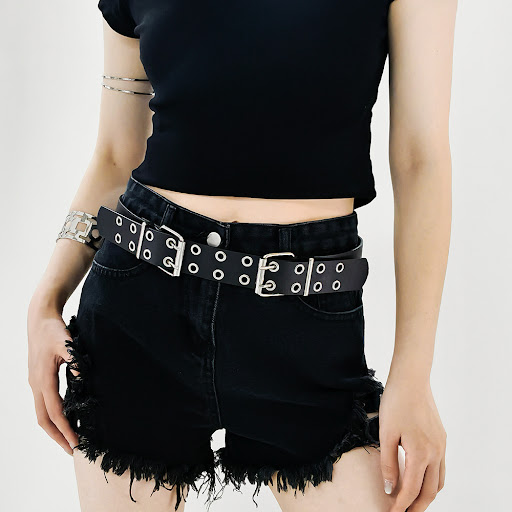 Title 4, Double Buckle Fashion New Rivets Womens Belt