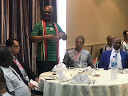 Sports Minister Nathi Mthethwa and former Bafana Bafana coach Stuart Baxter, SA Football Association president Danny Jordaan and Mamelodi Sundowns billionaire owner Patrice Motsepe at the Africa Cup of Nations in Egypt.