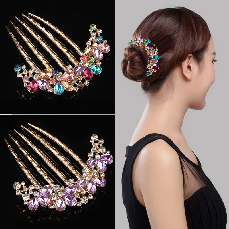 Pente Alloy Water Drill feminino estilo palácio, cinco dentes, para pentear e enfeitar o cabelo com elegância e um toque de brilho.