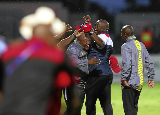 TS Galaxy coach Daniel Malesela celebrates beating Golden Arrows.