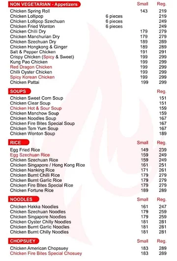 Fire Bites menu 