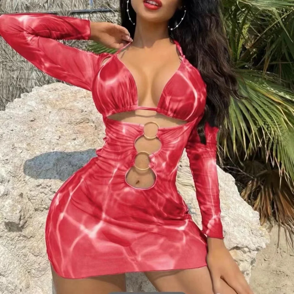 Ženski Štampani Bikini Set Hollow Out Moderan Kupaći Kostim Idealan za Plazu i Odmor Udoban i Elegantan Savršen za Leto.
