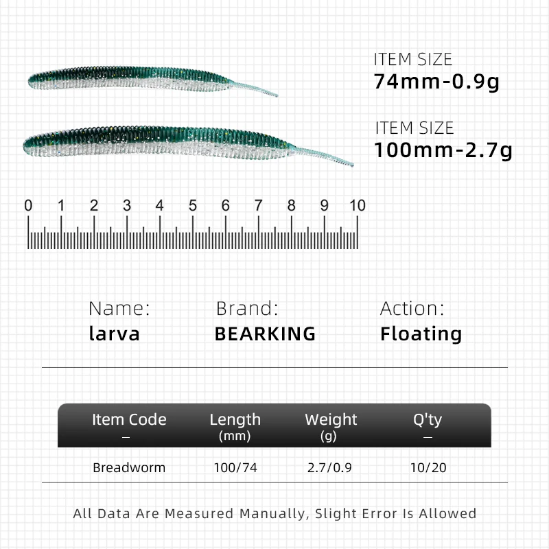 Larva 7.4cm-10CM Cebo Blando Subterráneo Monocromo con Sal Ideal para la Pesca en Carreteras Atrae Peces con Movimiento Realista