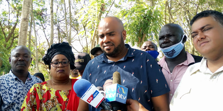 Independent candidate Feisal Bader addresses the media after being cleared by IEBC for nomination in Msambweni on October 15, 2020.