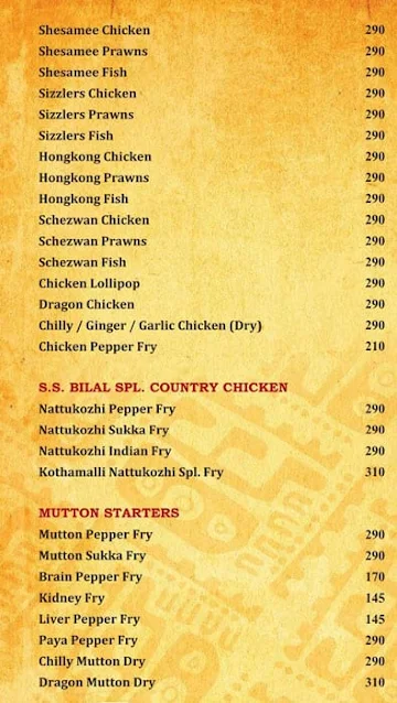 SS Bilal Hotel & Resorts menu 