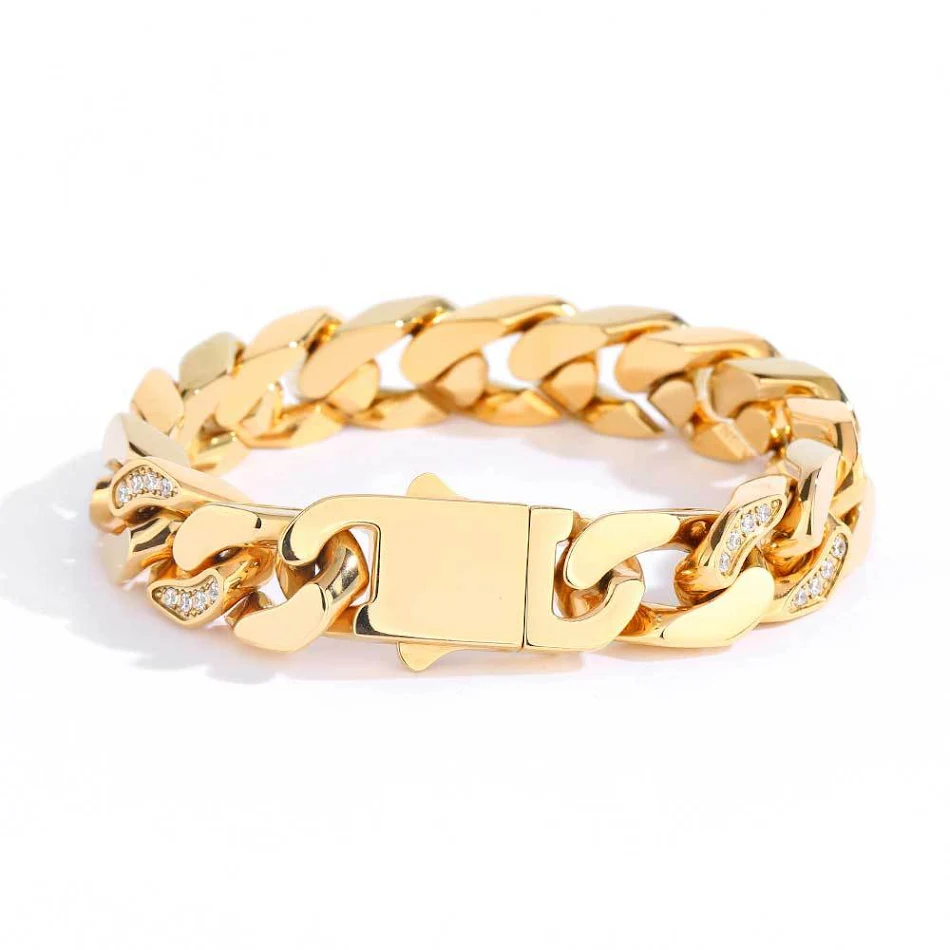 Stainless Steel Men's Bracelet, Half Rhinestone Zircon, Four-sided Grinding, Titanium Steel, Stylish & Durable Design.