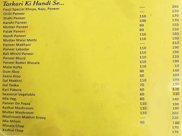 Fauji Dhaba menu 