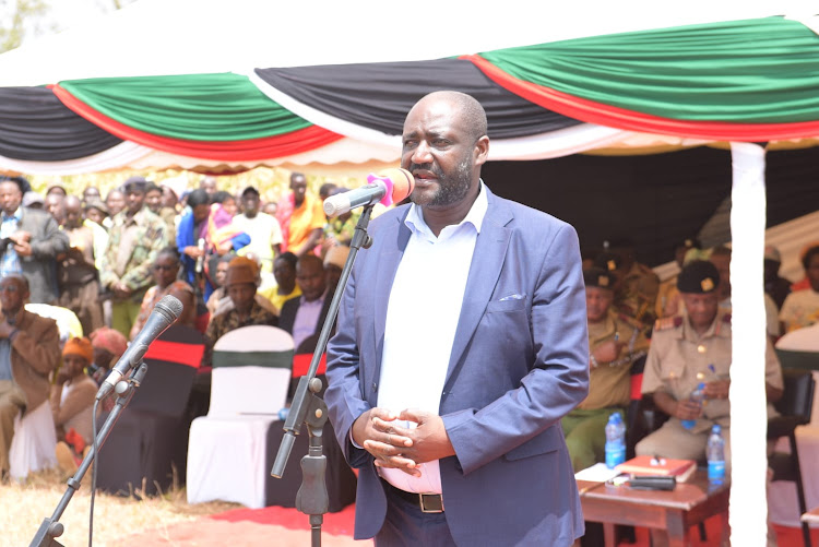 The Kirinyaga County Executive Memeber for lands, Rev. Samuel Kanjobe speaking on Thursday.