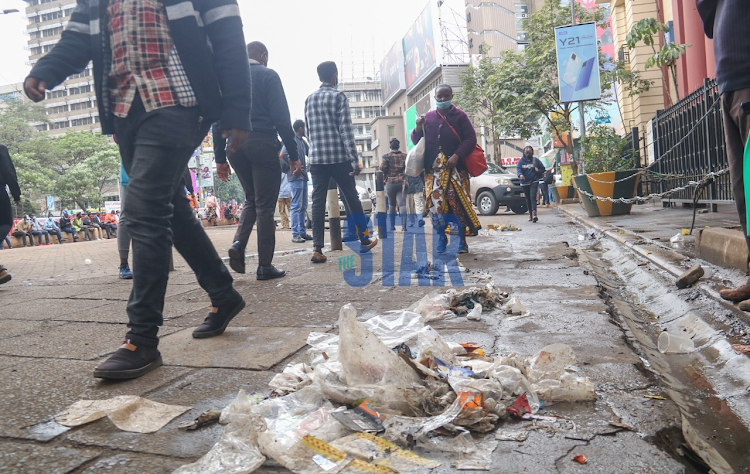 Dumped polythene pager bags outside National Archives on November 23, 2021