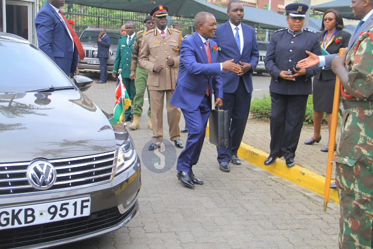 Treasury CS Njuguna Ndung’u when he arrived at Parliament ahead of the Budget Reading on June 15.