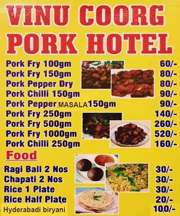 Vinu Coorg Pork Hotel menu 