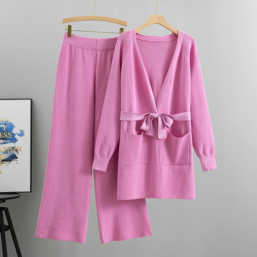 Title 8, Knitted Cardigan Wide Leg Pants Casual Two-piec...