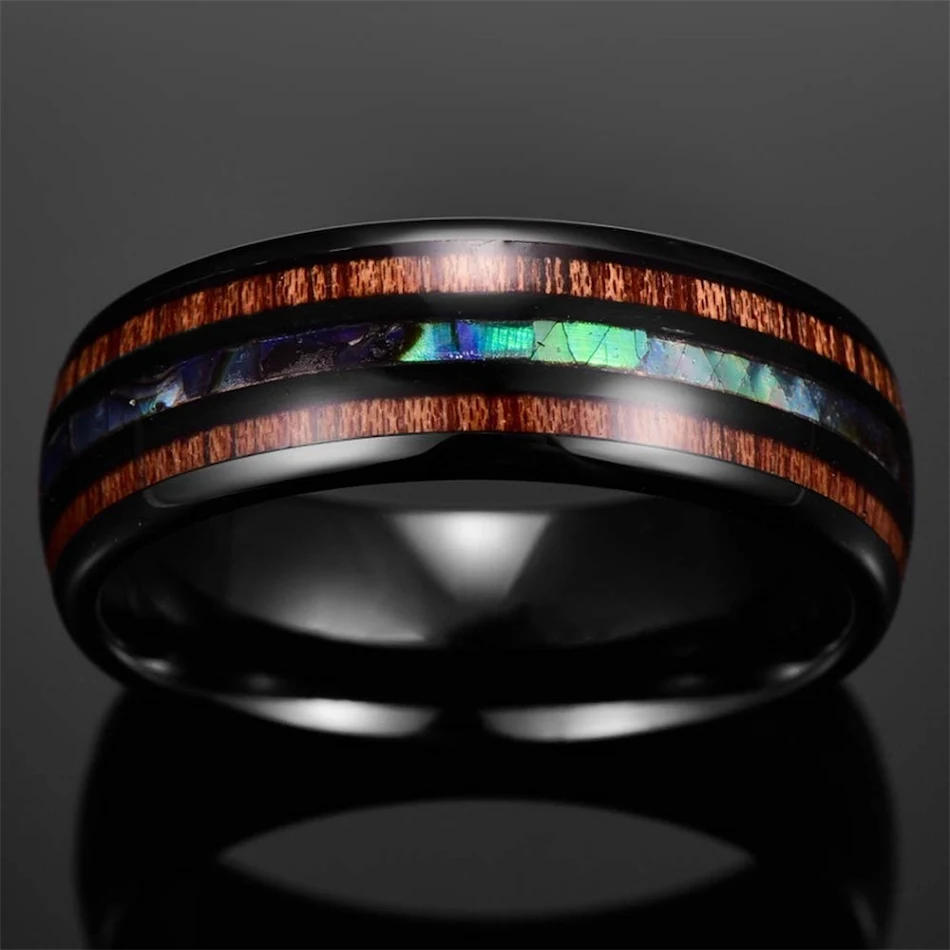Rosegold Holzmaserung Shell Titan Stahl Ring für Herren und Damen, ein einzigartiges Schmuckstück mit Stil, langlebig und modern.