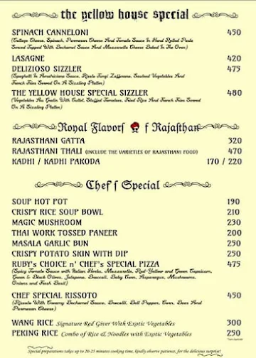 The Yellow House Robot Restaurant menu 