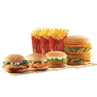 McSpicy Paneer Burger + Corn & Cheese Burger + McVeggie Burger + Veg Maharaja Mac + 3 Fries (L)