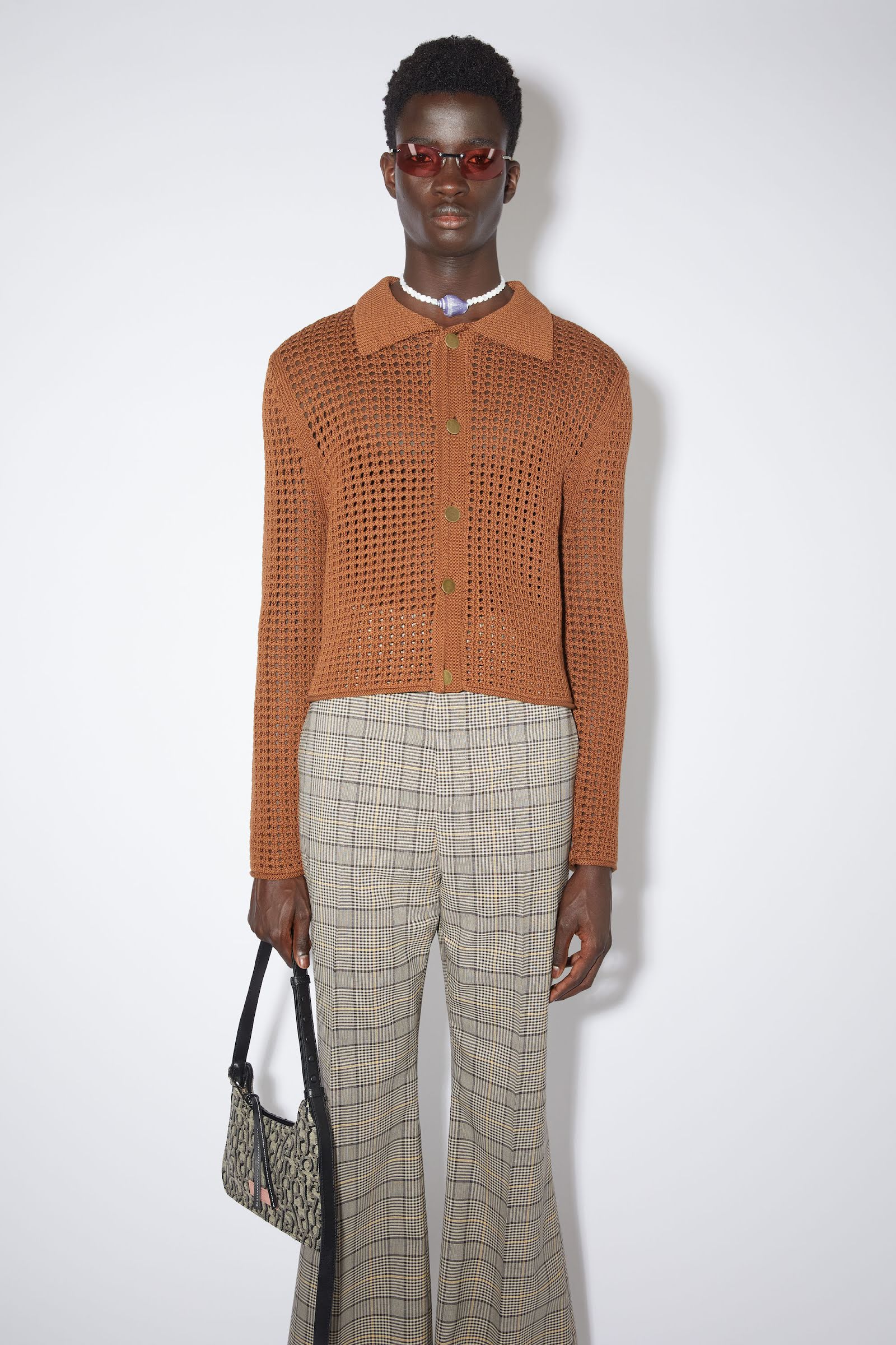 acne studios knitted cognac brown cardigan 1