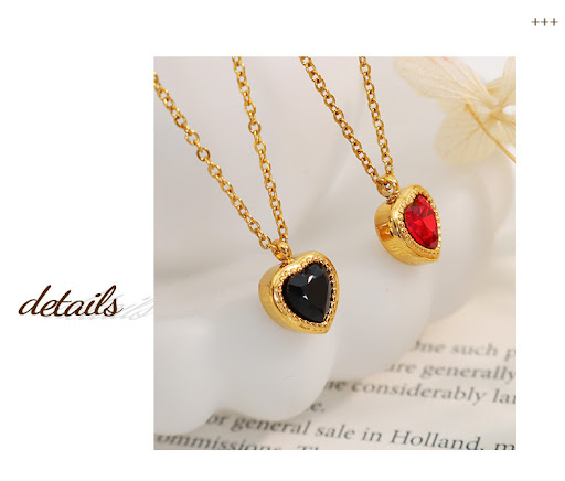 Title 4, Multi-color Zircon Inlaid Heart Pendant Necklac...