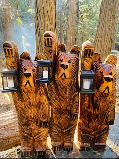 Title 4, Cedar Carving Bear Resin Ornament Holding Lamp ...