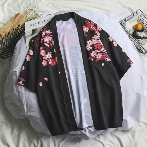 Verano delgado retro ukiyo-e dibujo suelto túnicas kimono marea mar masculina viento camisa de siete puntos de siete puntos