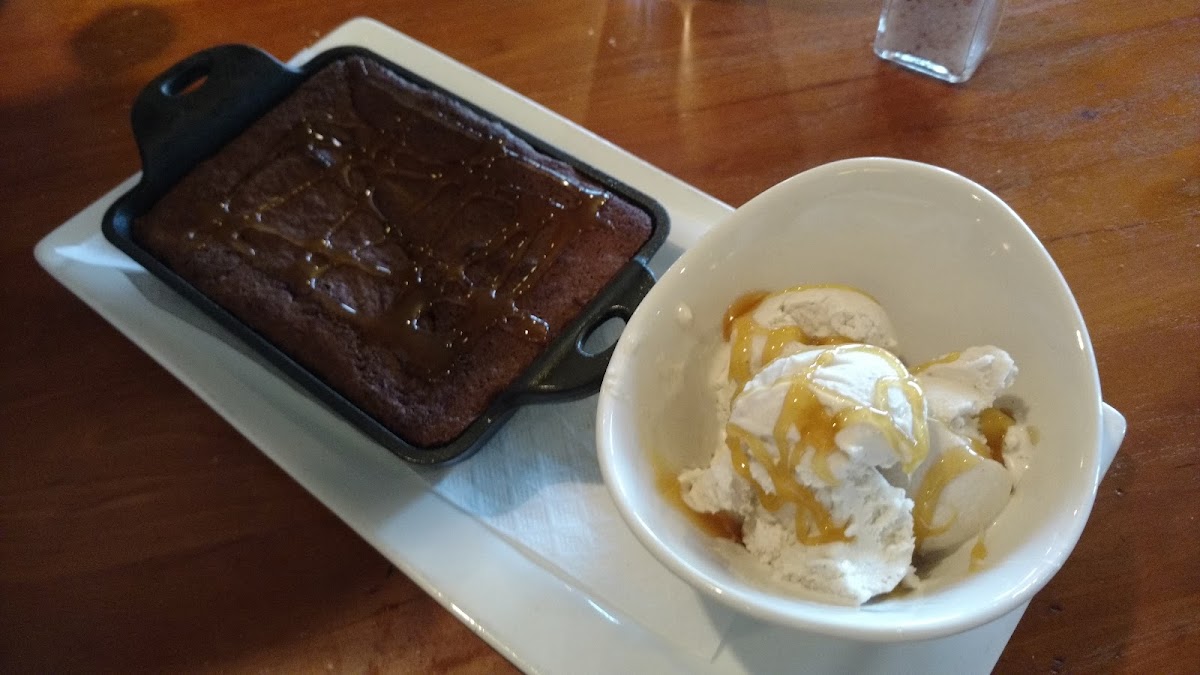 Brownie with Coconut Ice Cream and Salted Caramel Drizzle